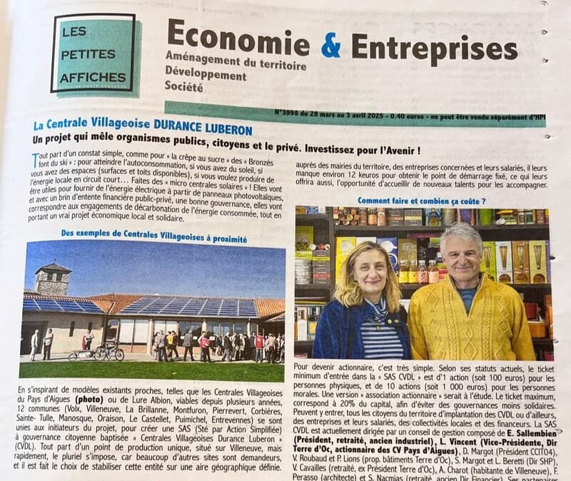 Une première au sein du réseau: Une Centrales Villageoises née à l'initiative d’une entreprise…  update
